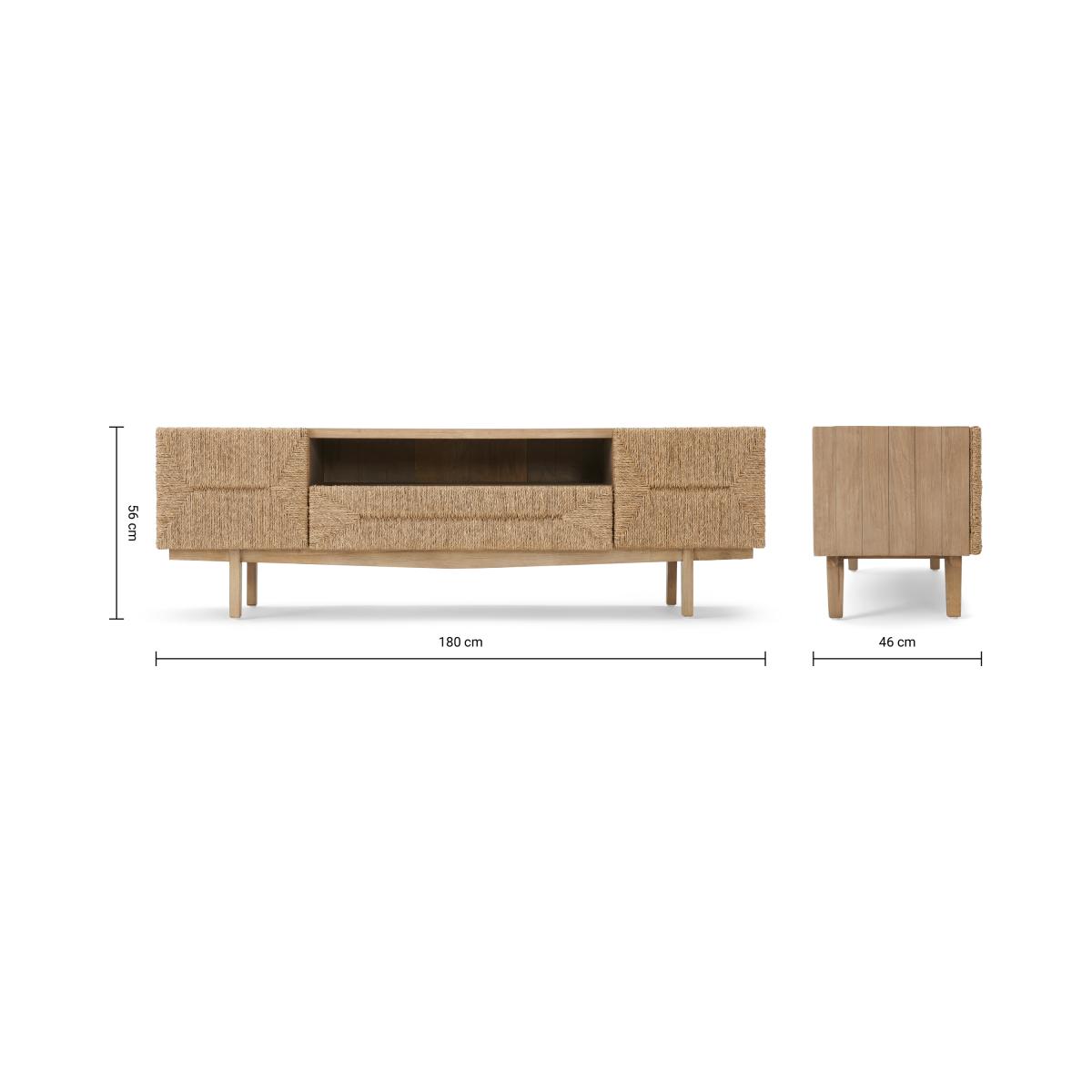 Livorno Wide Media Unit, Woven Seagrass & Washed Pine – image 3