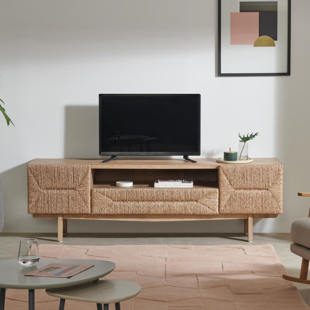 Livorno Wide Media Unit, Woven Seagrass & Washed Pine – image 4