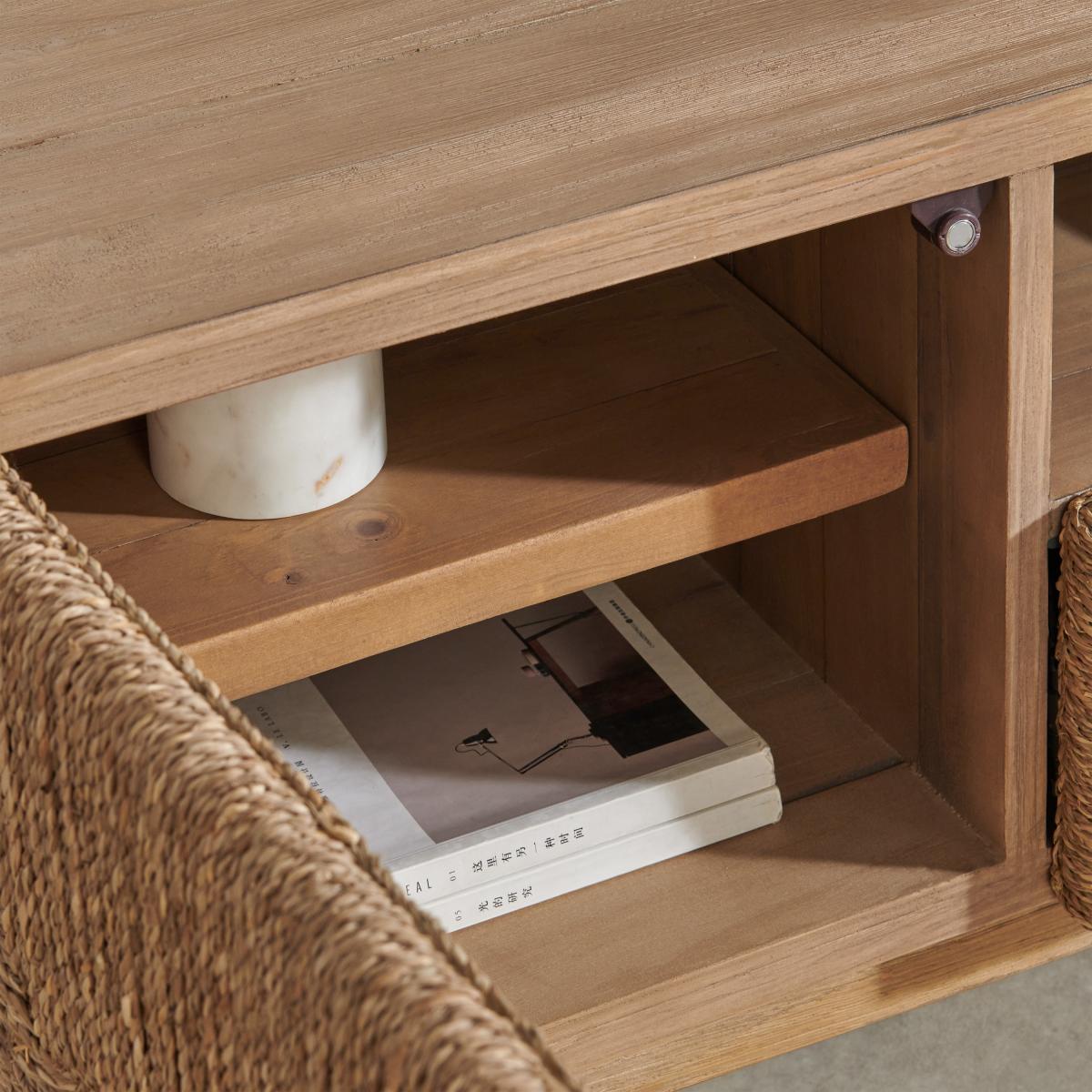 Livorno Wide Media Unit, Woven Seagrass & Washed Pine – image 5