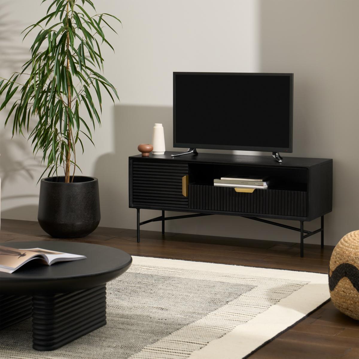 Haines Compact Media Unit, Charcoal Black Mango Wood – image 4