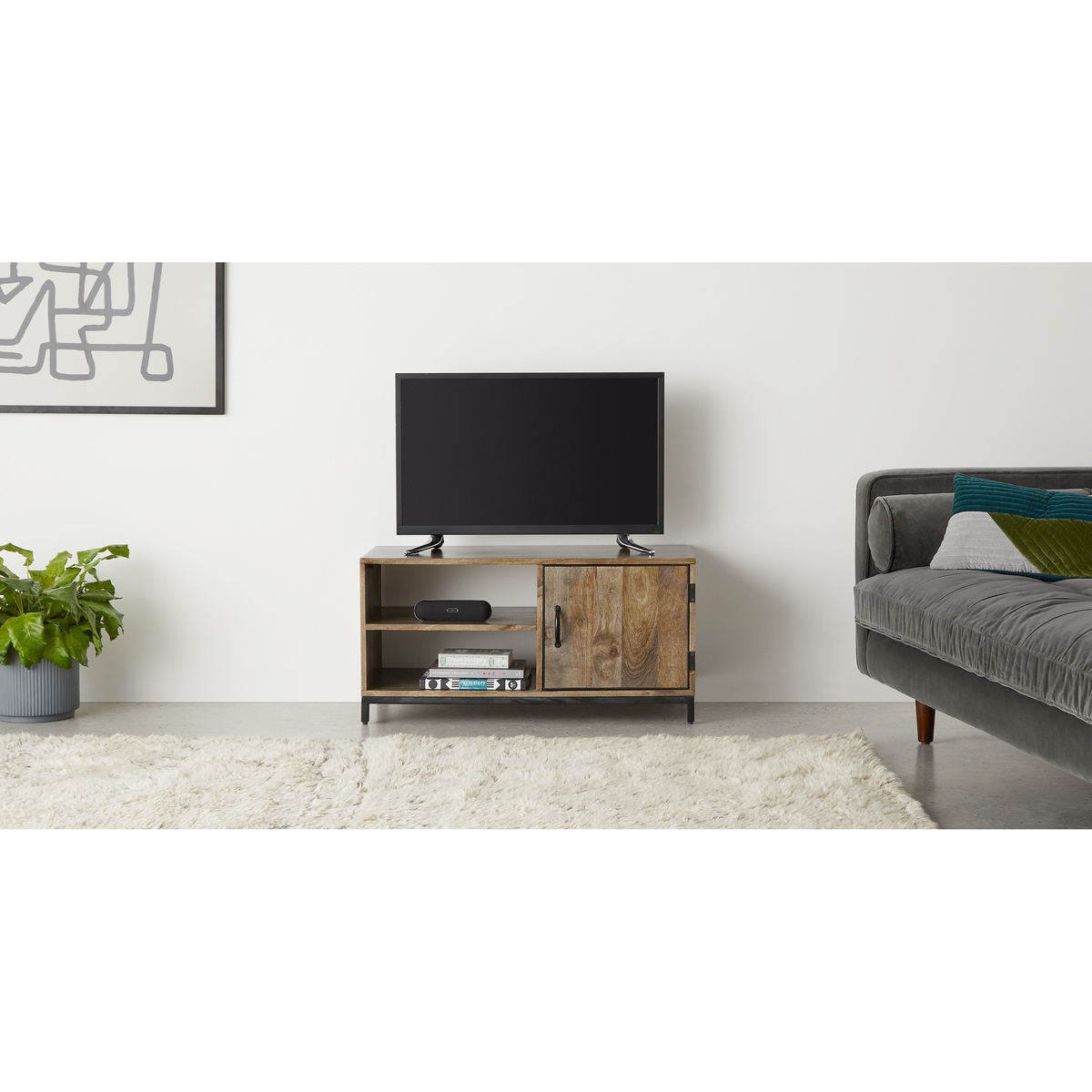 Lomond Compact TV Stand, Mango Wood and Black – image 3