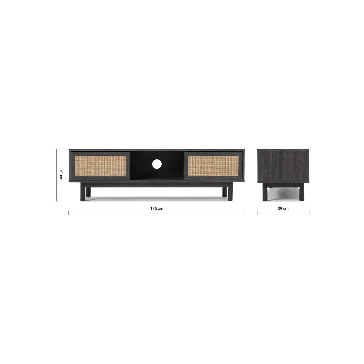 Pavia Wide TV Stand, Natural Rattan & Black Wood Effect – image 5