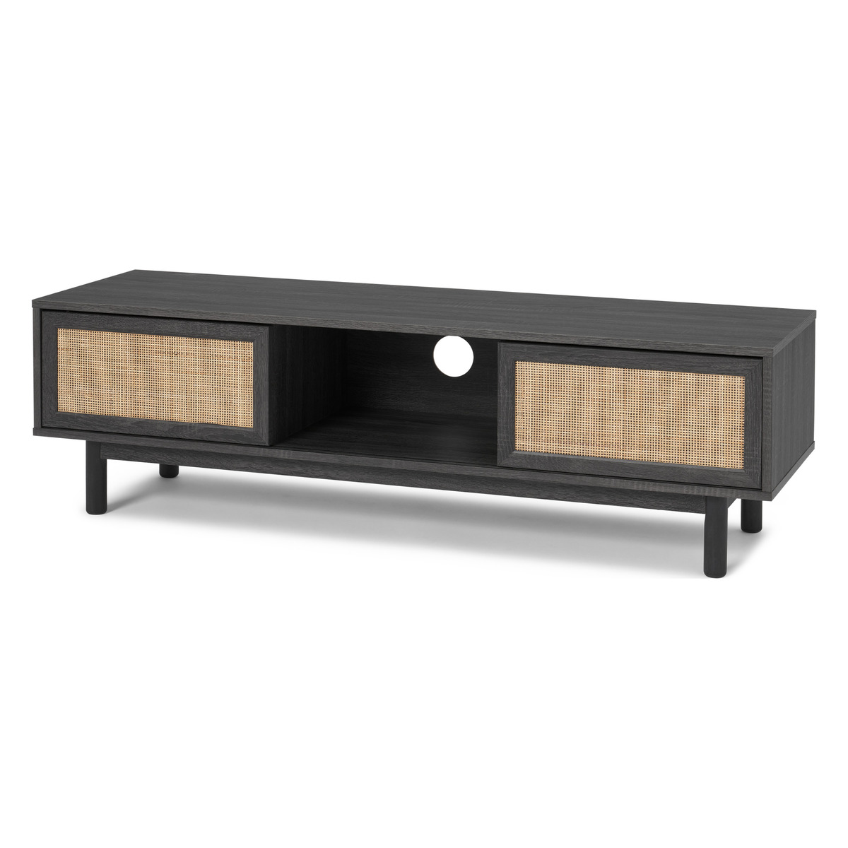 Pavia Wide TV Stand, Natural Rattan & Black Wood Effect – image 2