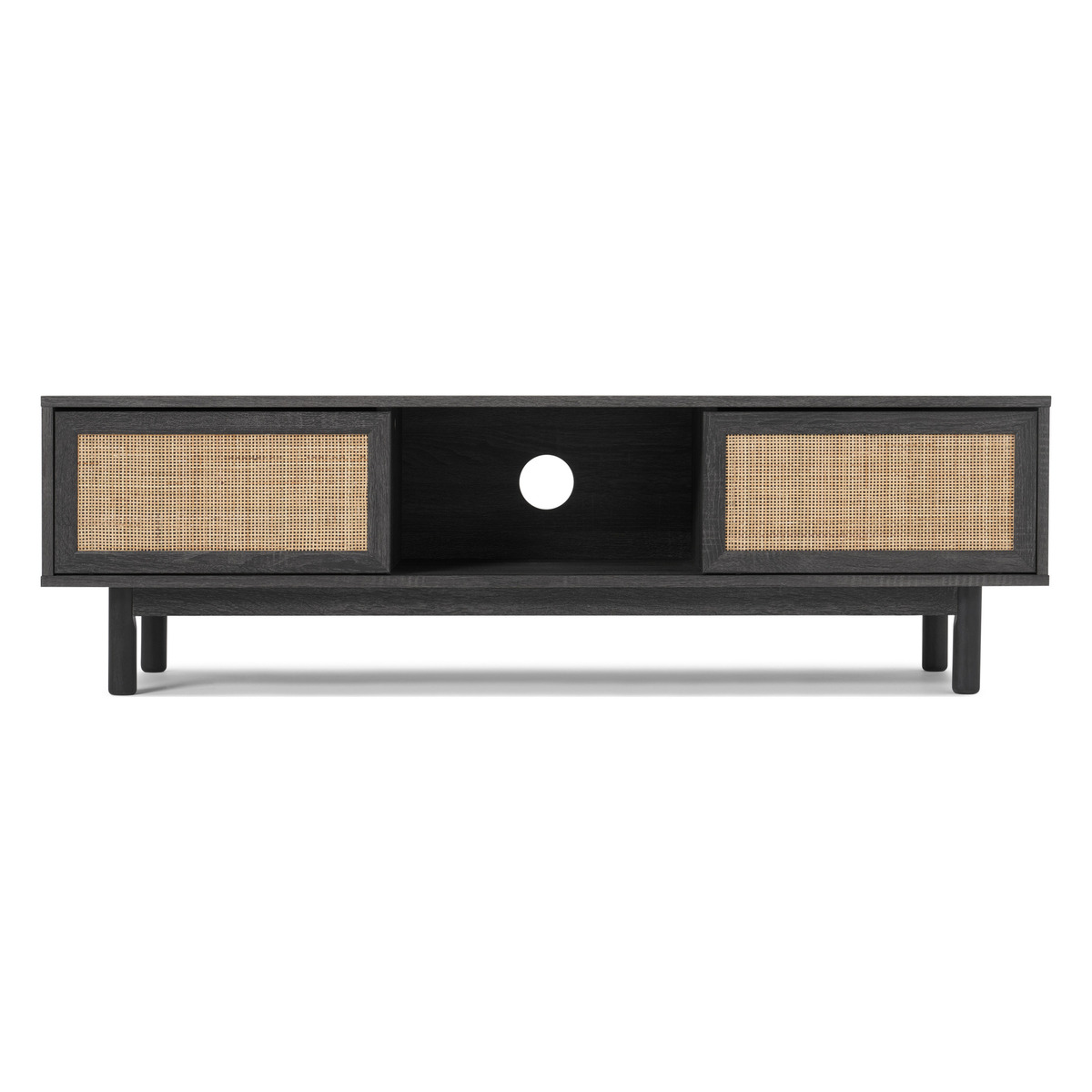 Pavia Wide TV Stand, Natural Rattan & Black Wood Effect – image 1