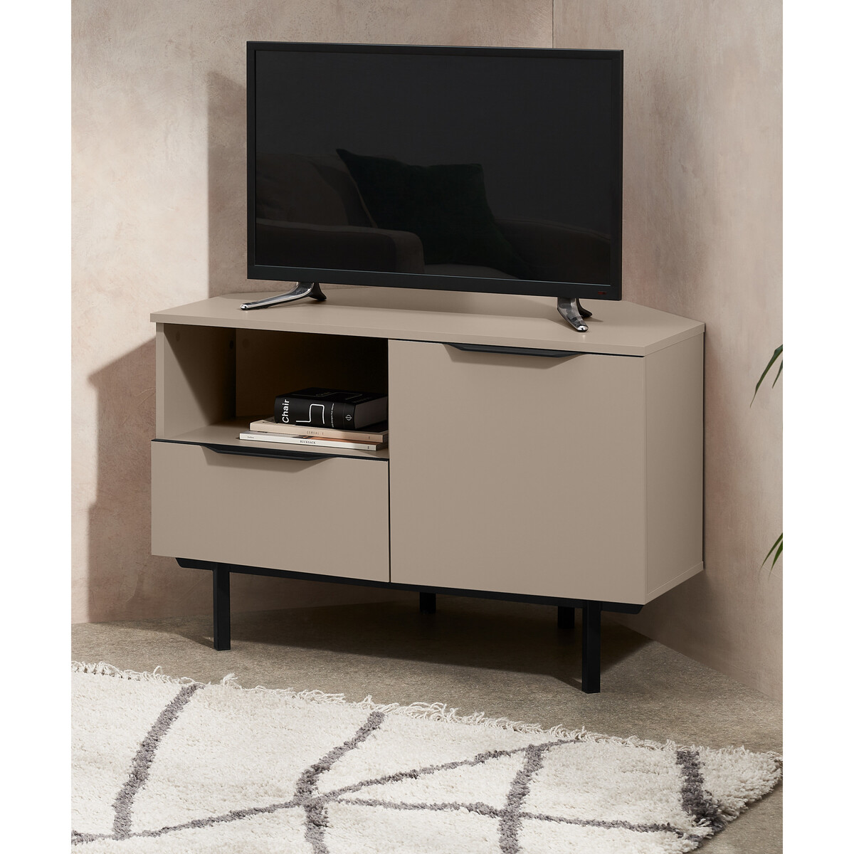 Damien Corner TV Unit, Cappuccino & Black – image 3