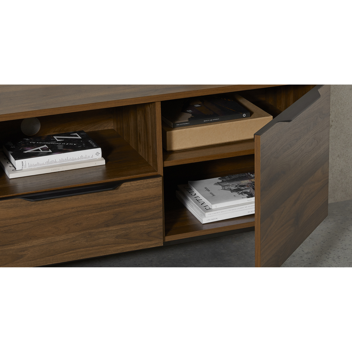 Damien Wide TV stand, Walnut & Black – image 4