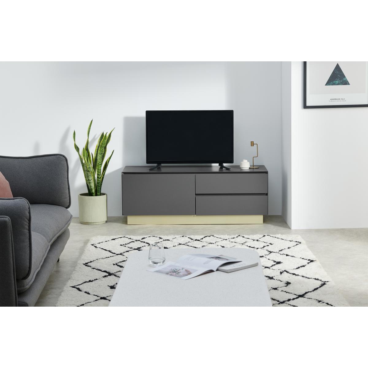 Elsdon Compact Media Unit, Charcoal Grey & Brass – image 4