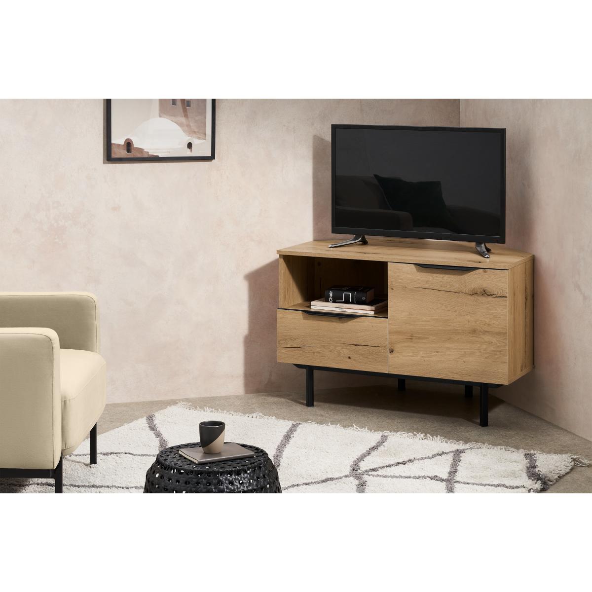 Damien Corner TV Unit, Distressed Oak Effect & Black – image 4
