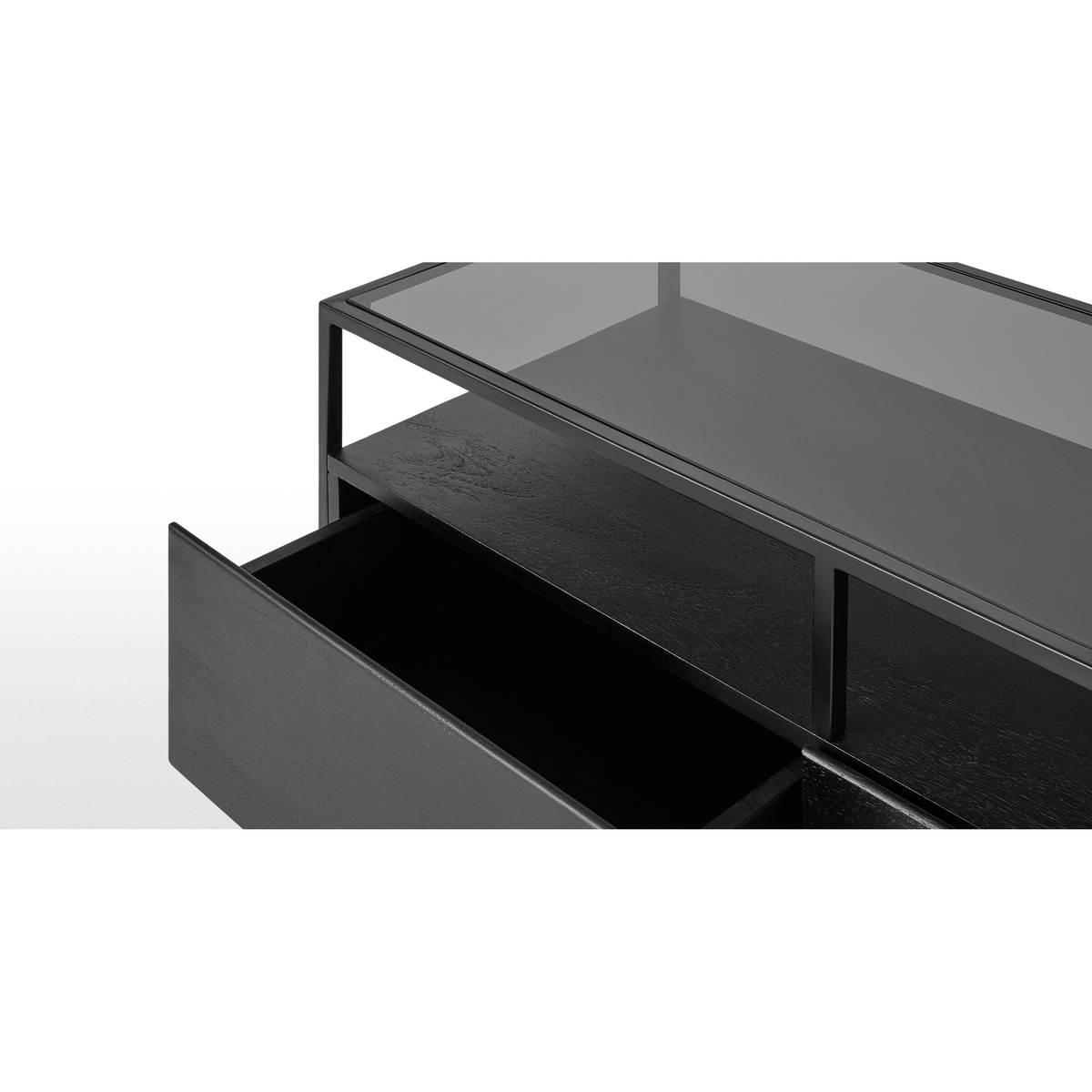 Kilby Wide TV Stand, Black Stained Mango Wood and Smoked Glass – image 6