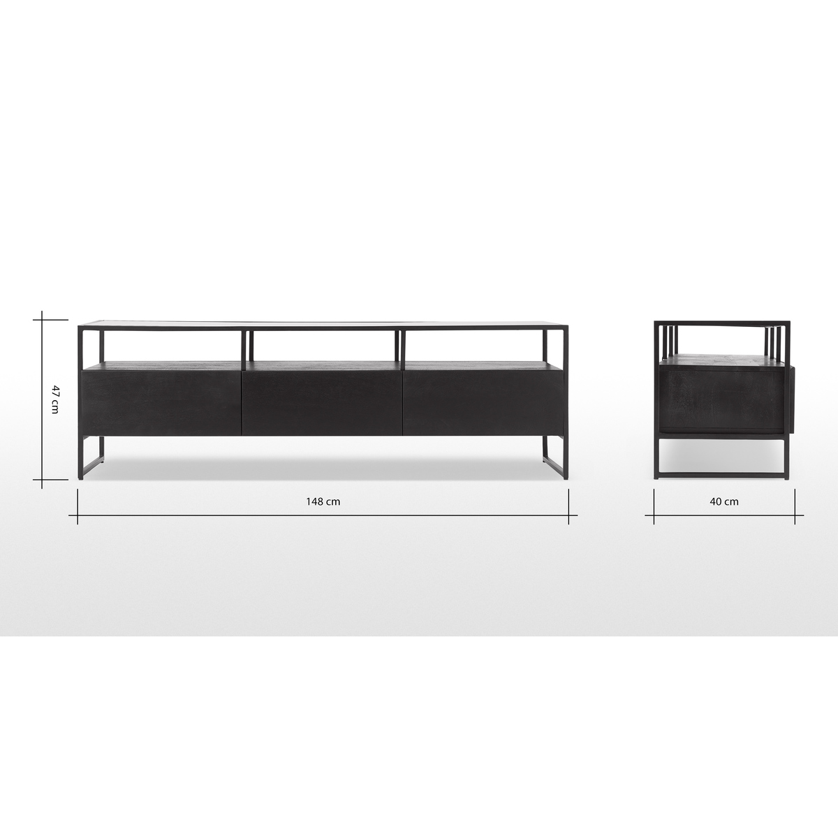 Kilby Wide TV Stand, Black Stained Mango Wood and Smoked Glass – image 8