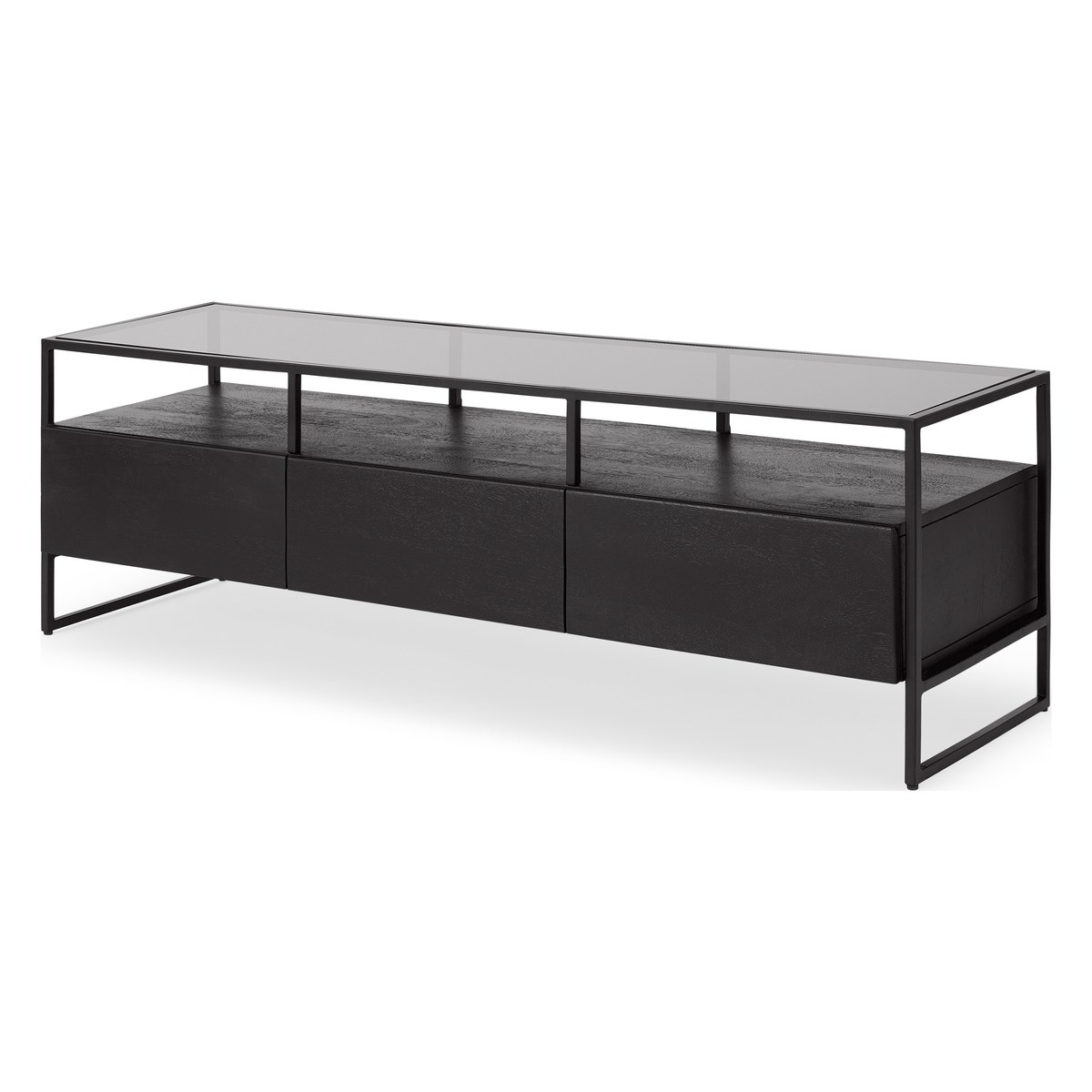 Kilby Wide TV Stand, Black Stained Mango Wood and Smoked Glass – image 2