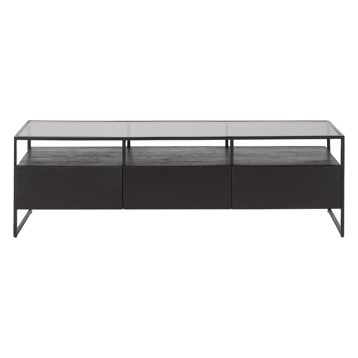 Kilby Wide TV Stand, Black Stained Mango Wood and Smoked Glass – image 1