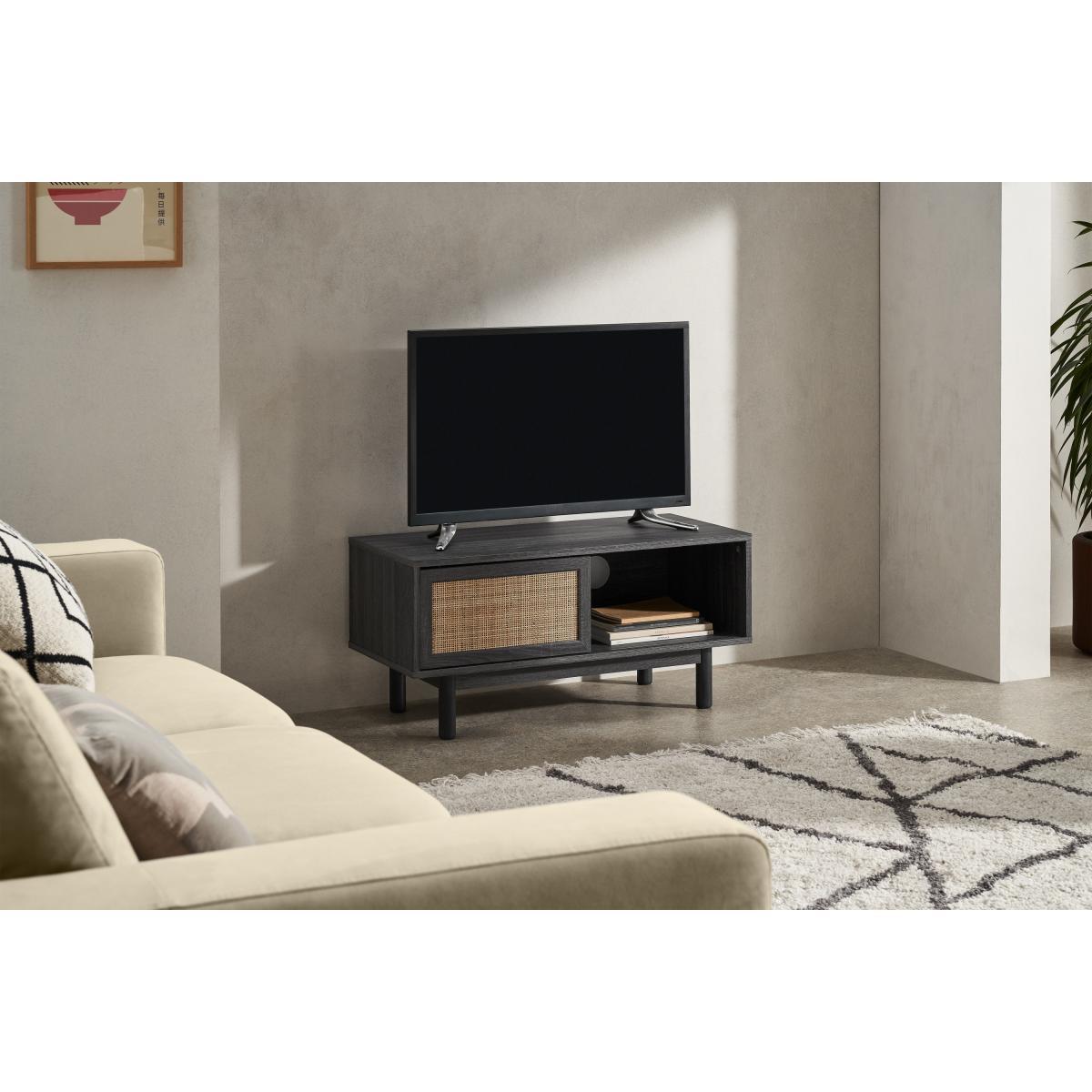 Pavia Compact Media Unit, Natural Rattan & Black Wood Effect – image 4