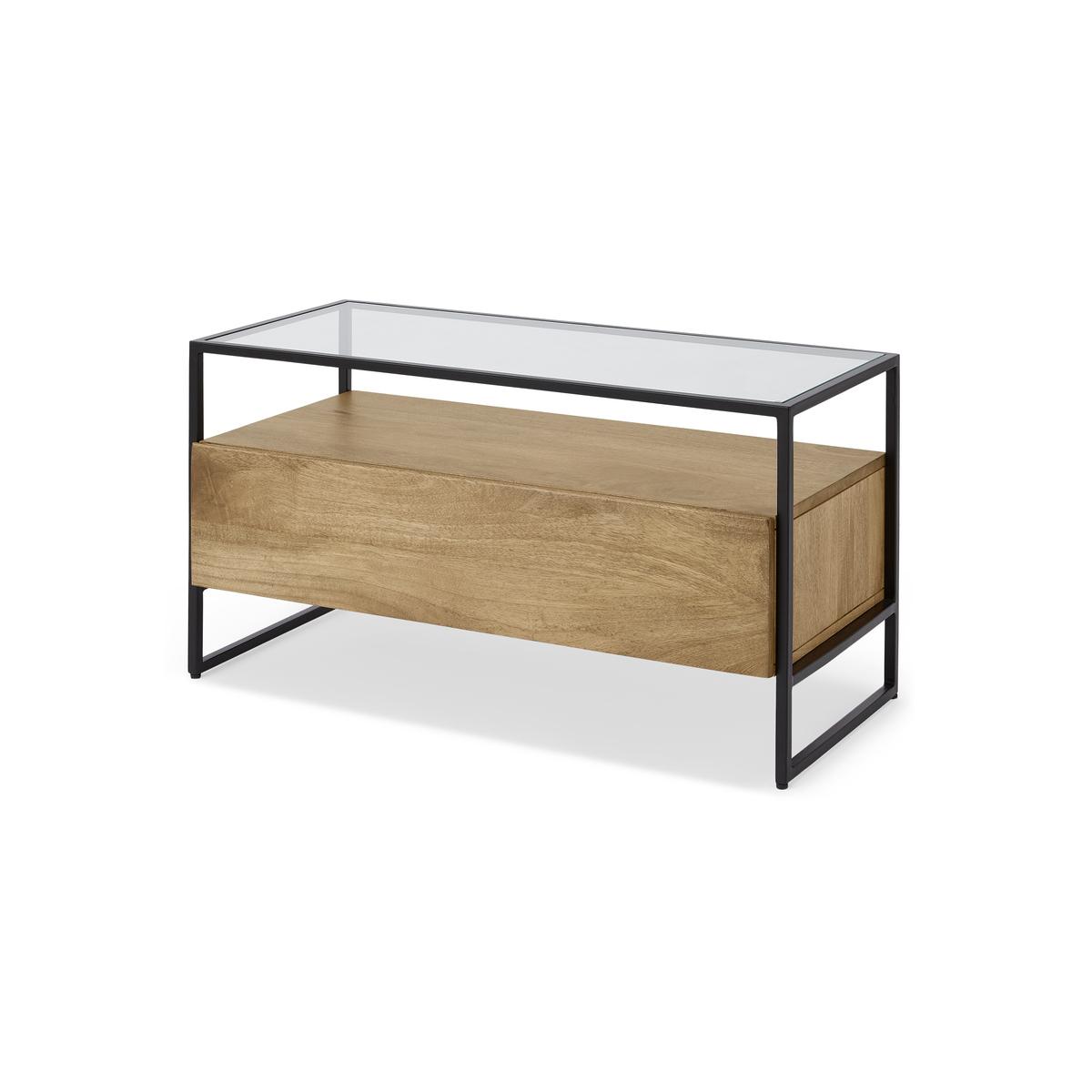 Kilby Compact TV Stand, Light Mango Wood and Glass – image 2
