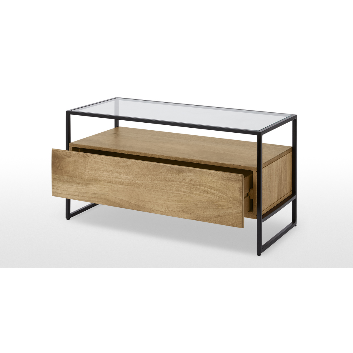 Kilby Compact TV Stand, Light Mango Wood and Glass – image 5
