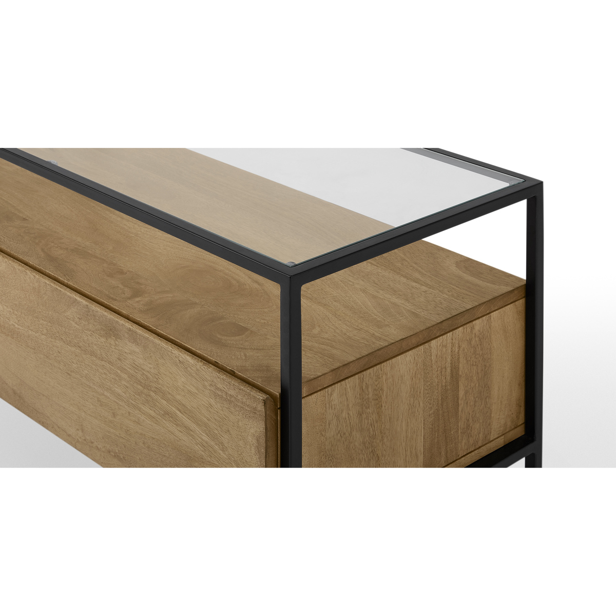 Kilby Compact TV Stand, Light Mango Wood and Glass – image 6