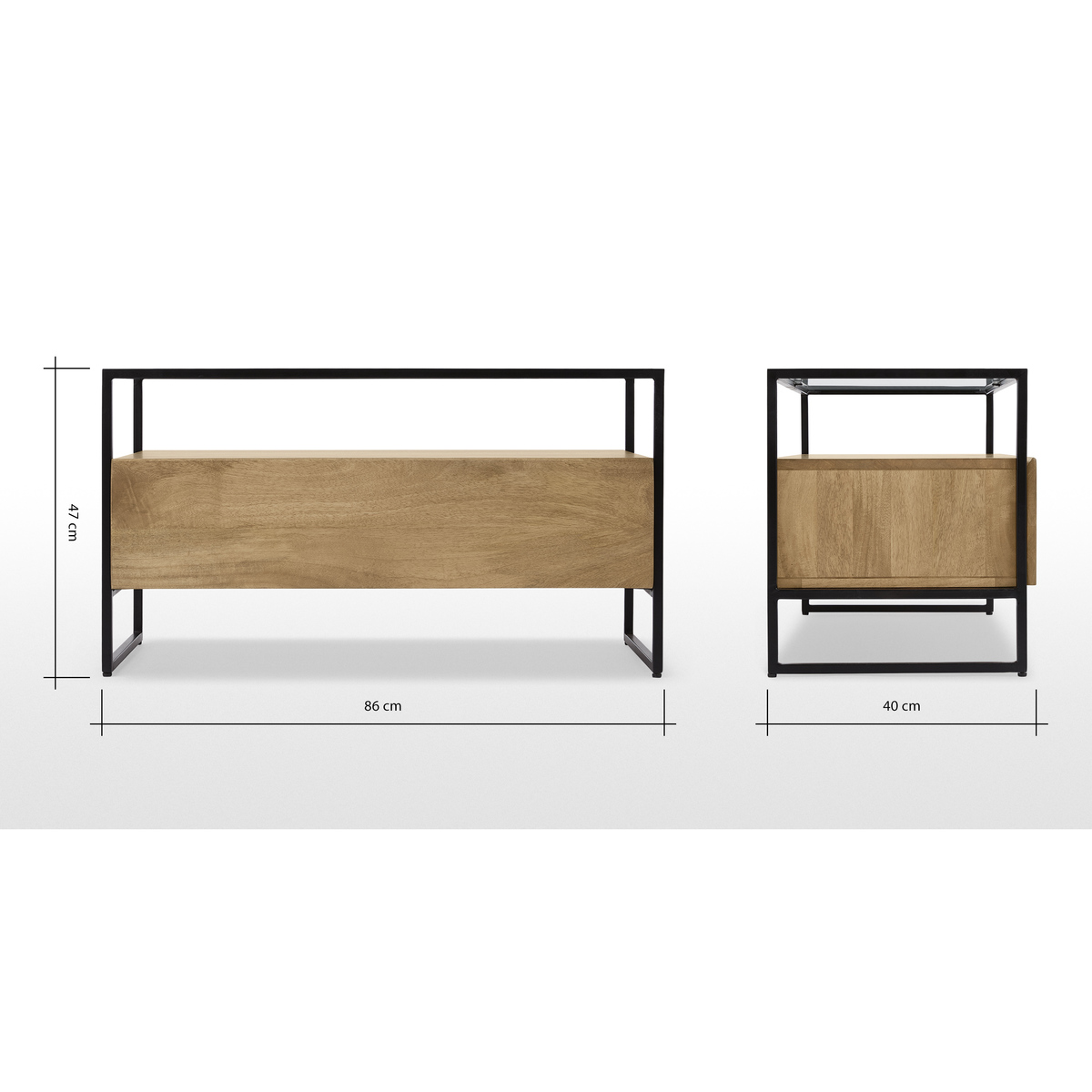 Kilby Compact TV Stand, Light Mango Wood and Glass – image 8