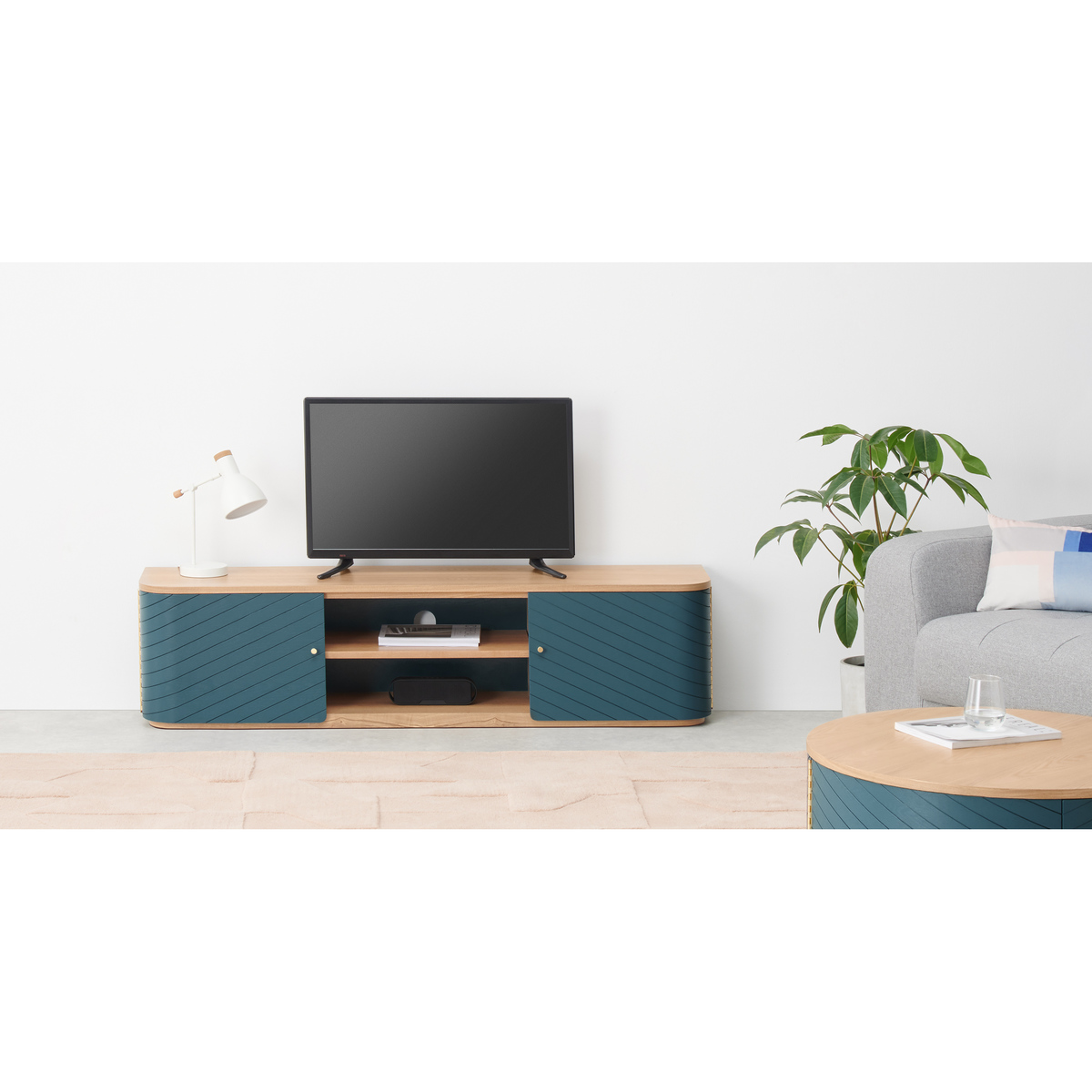 Novak Wide TV Stand, Ash and Teal – image 3