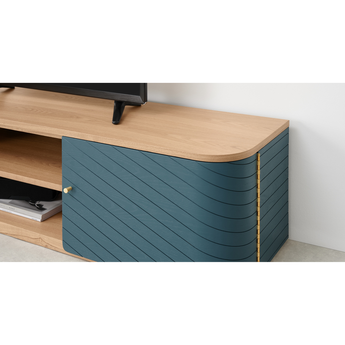 Novak Wide TV Stand, Ash and Teal – image 4