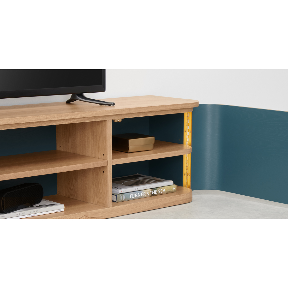 Novak Wide TV Stand, Ash and Teal – image 6