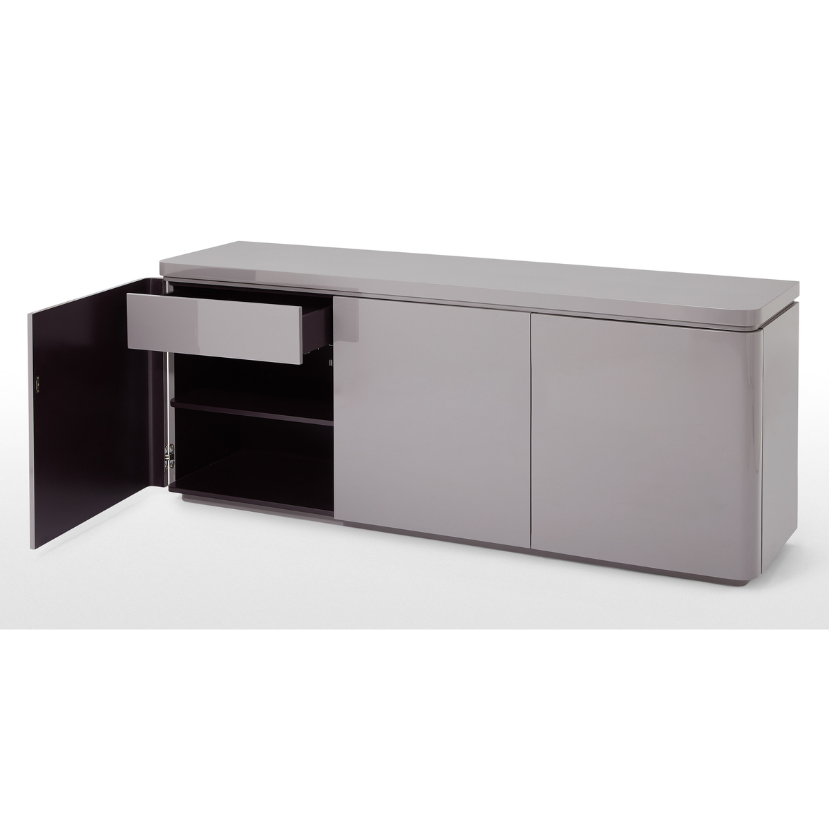 Mekkin Wide 3 Door 3 Drawer Sideboard, Grey Gloss and Matt Plum – image 5
