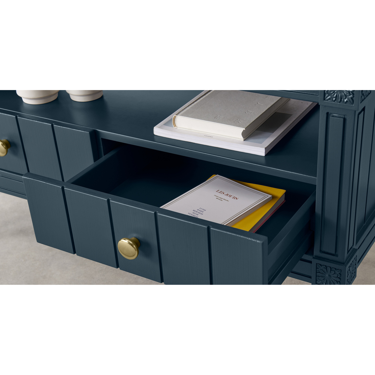 Bourbon Vintage TV Stand, Dark Blue and Brass – image 5