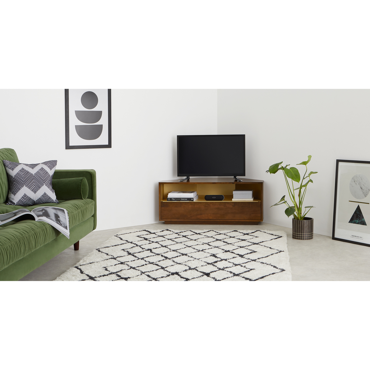 Anderson Corner TV Stand, Mango Wood and Brass – image 2