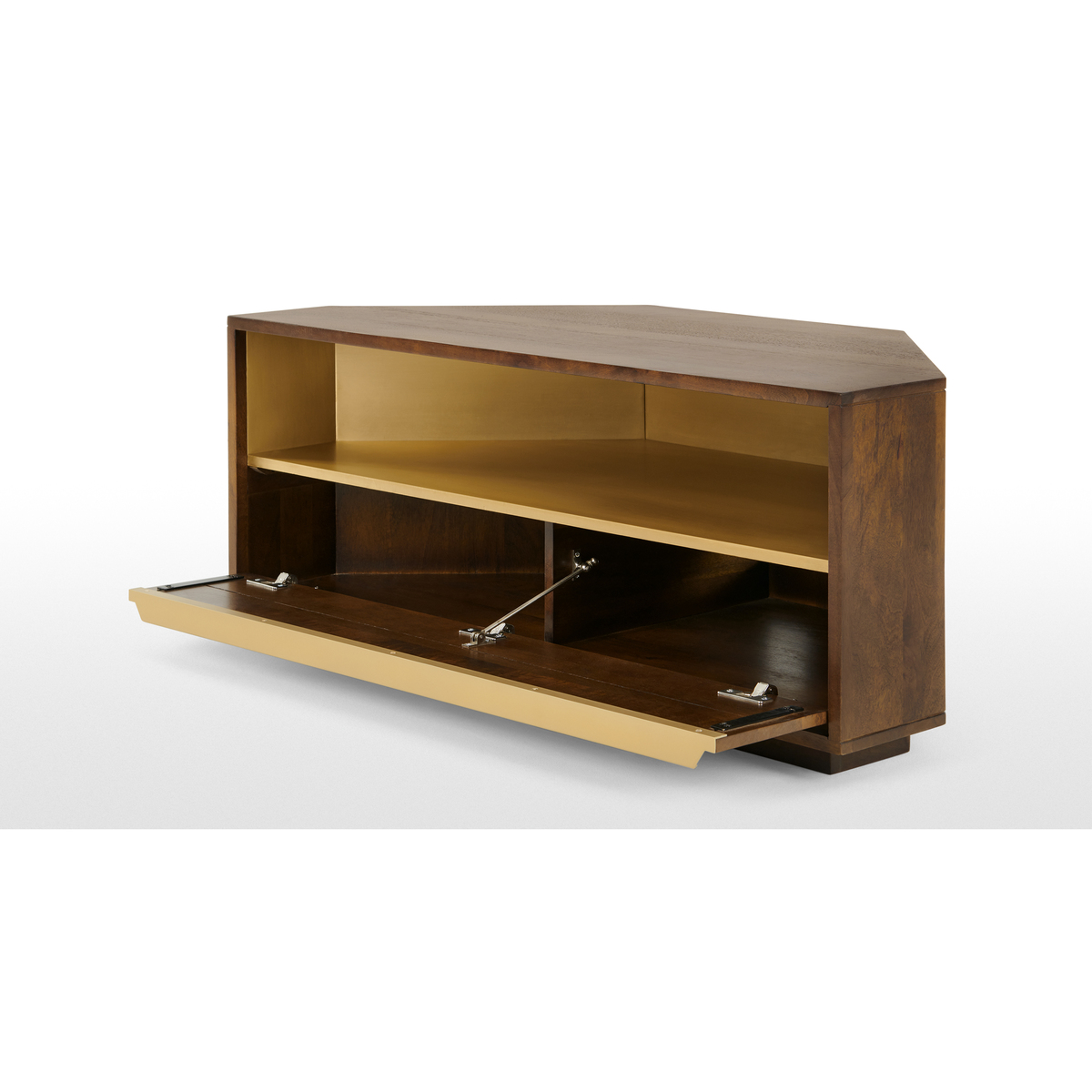 Anderson Corner TV Stand, Mango Wood and Brass – image 4