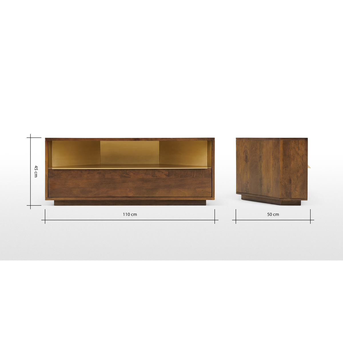 Anderson Corner TV Stand, Mango Wood and Brass – image 7