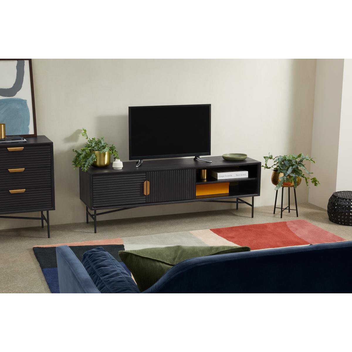 Haines Wide Media Unit, Charcoal Black Mango Wood – image 4