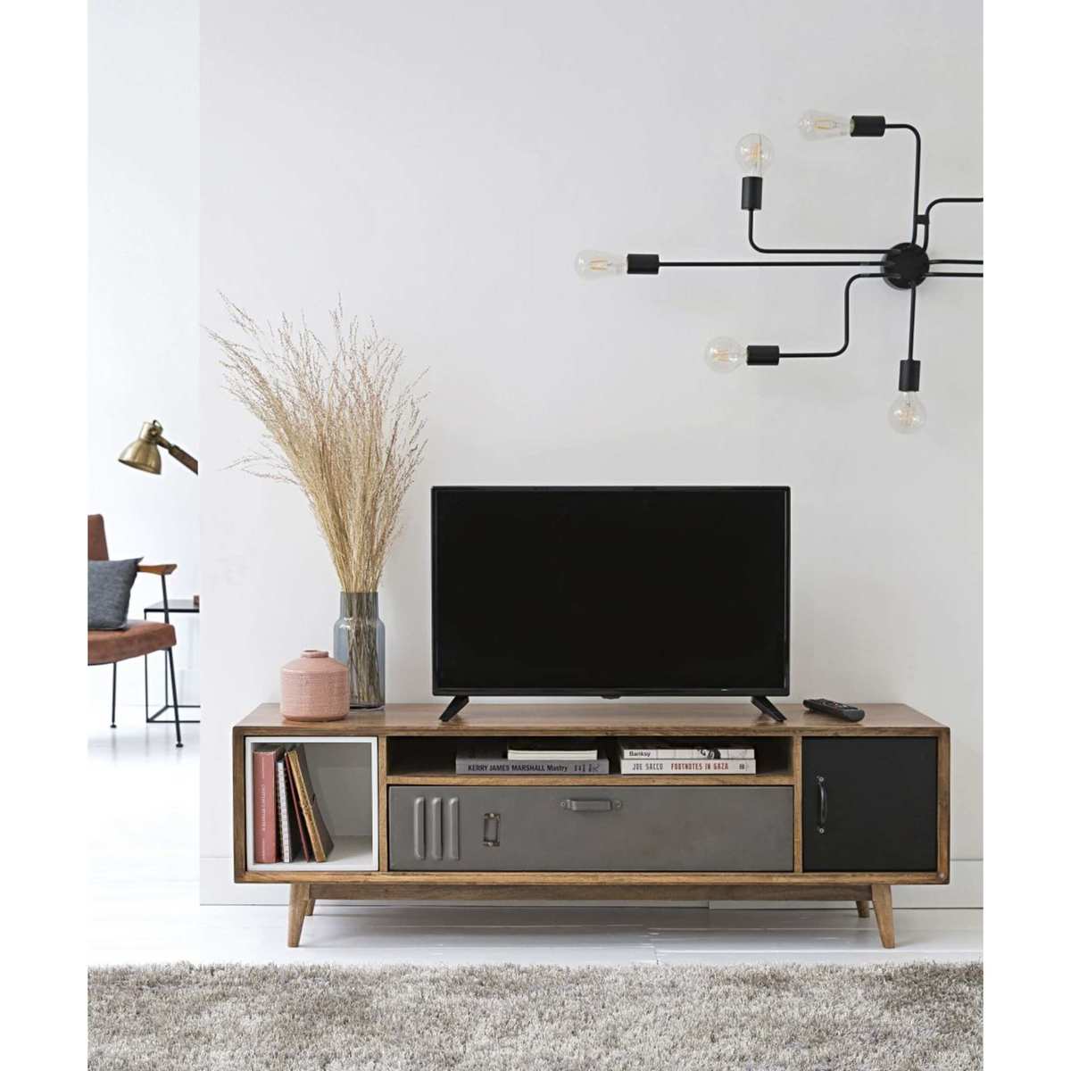 Mango Wood and Metal Industrial-Style 2-Door TV Unit Lenox – image 5