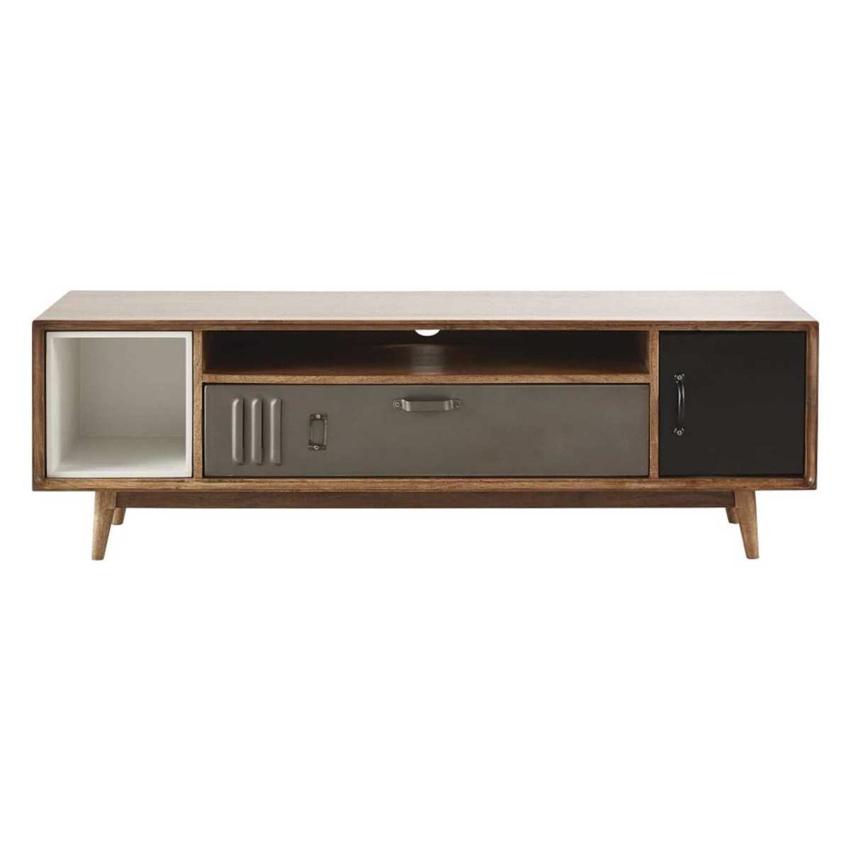 Mango Wood and Metal Industrial-Style 2-Door TV Unit Lenox – image 1