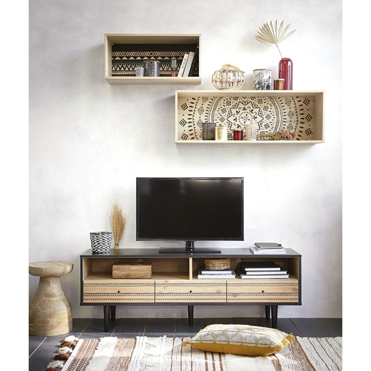 Two Tone 3-Drawer TV Unit with Painted Print Mayana – image 5