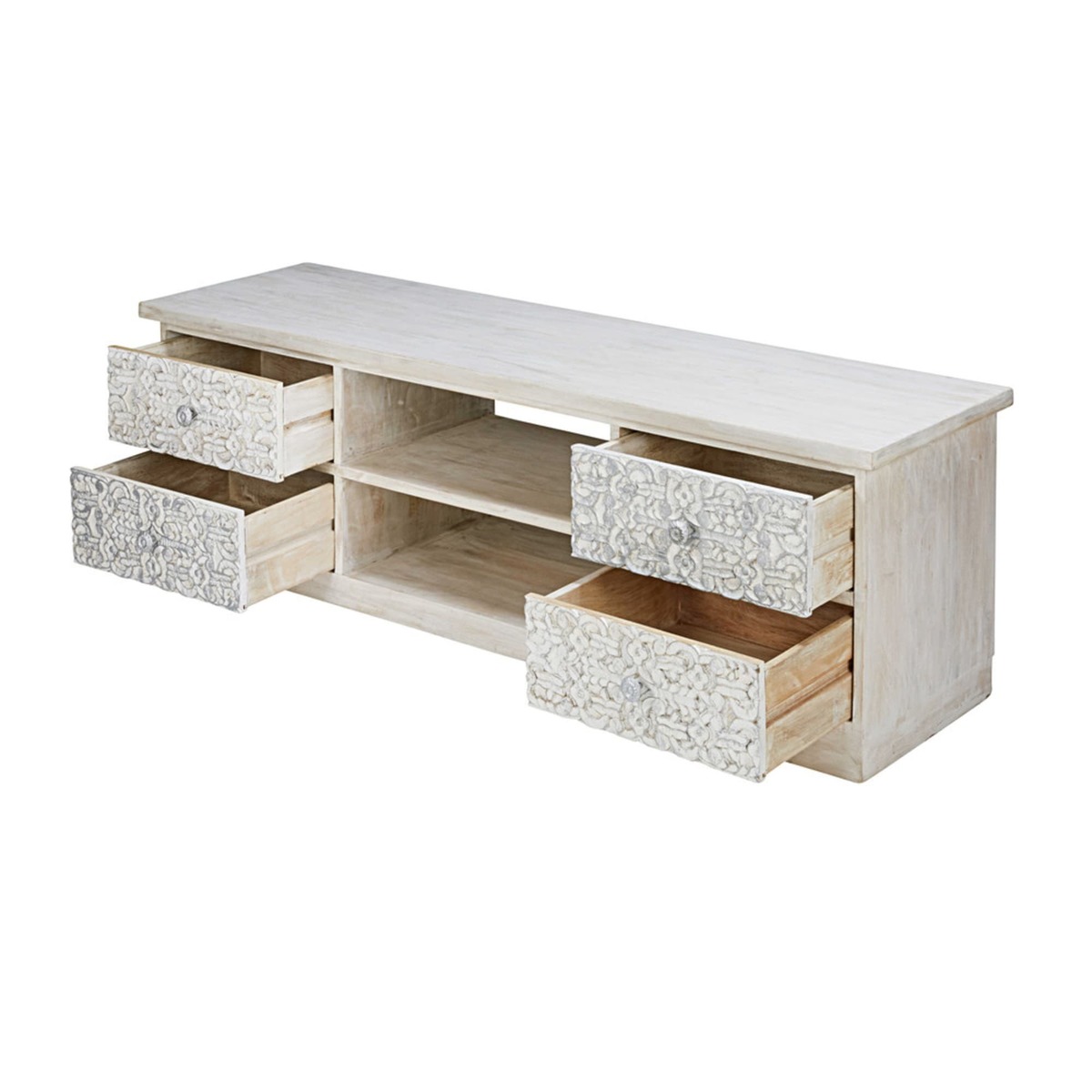 Bleached and sculpted mango wood TV unit Namaste – image 4