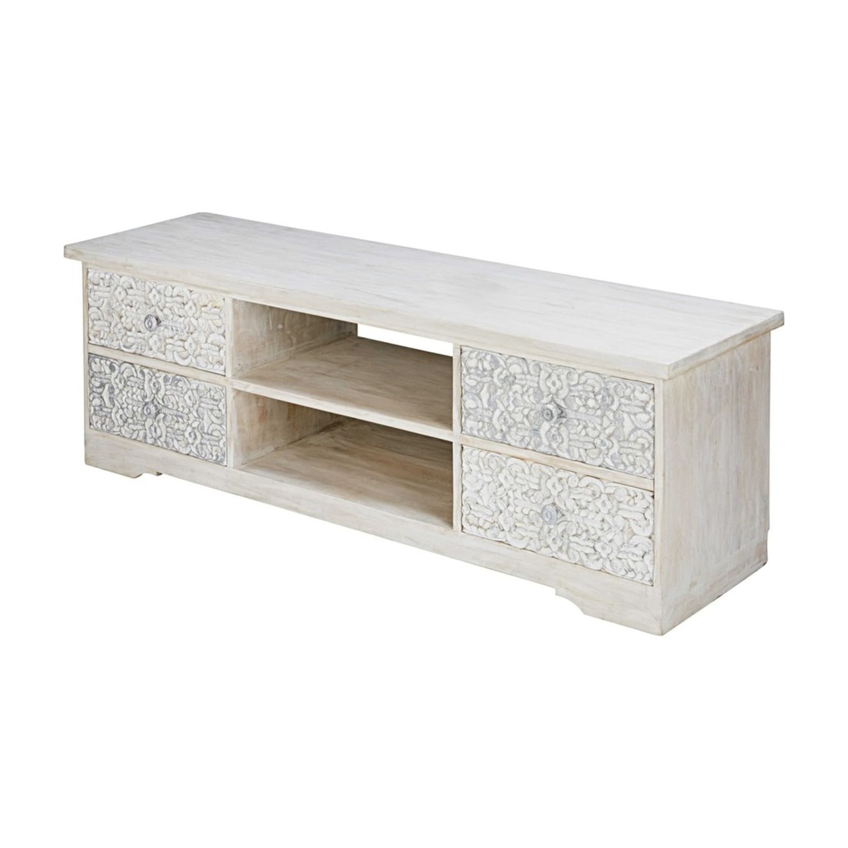 Bleached and sculpted mango wood TV unit Namaste – image 2