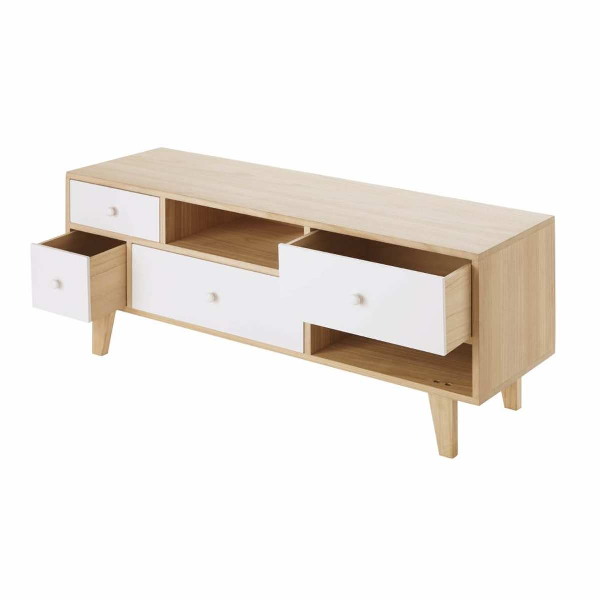 Scandinavian-Style 4-Drawer TV Unit in White Paulownia Spring – image 2