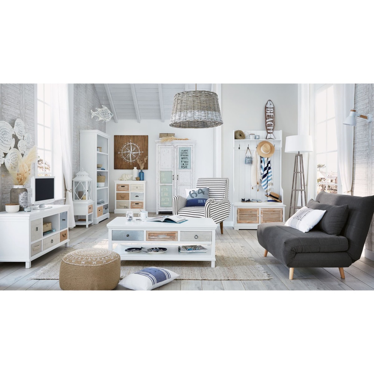 Wooden TV unit in white W 110cm Ouessant – image 4
