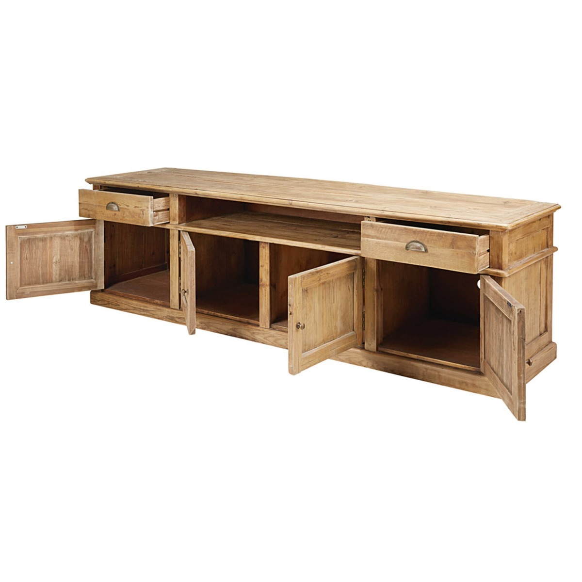 Antique recycled pine 4-door 2-drawer TV unit Marlone – image 4