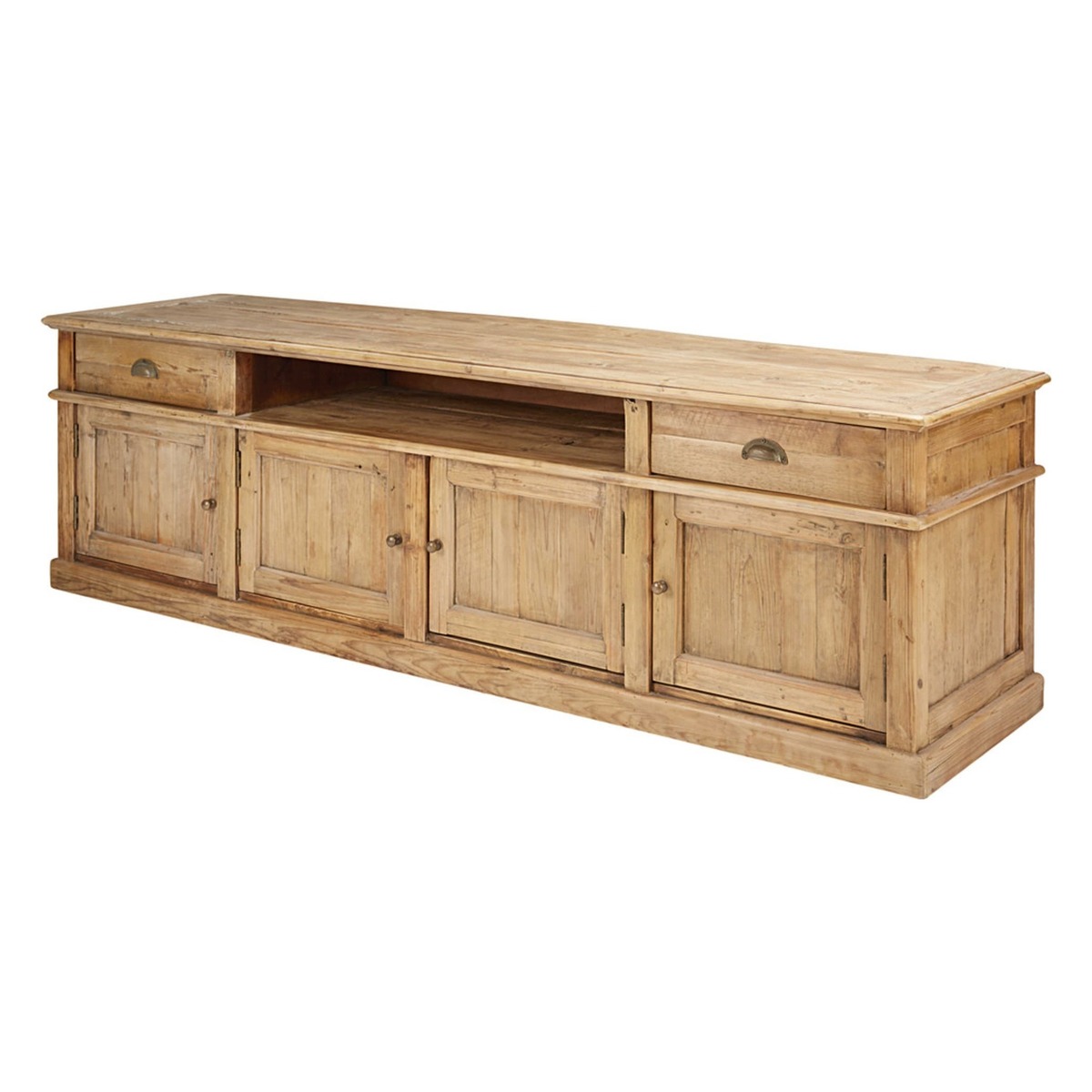 Antique recycled pine 4-door 2-drawer TV unit Marlone – image 2