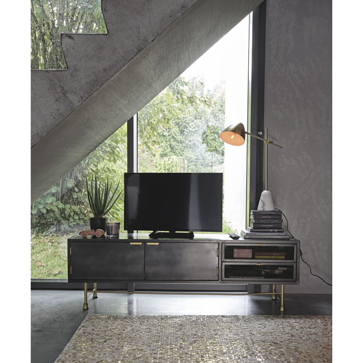 Anthracite Grey Metal 2-Door 2-Drawer TV Unit Rockefeller – image 5