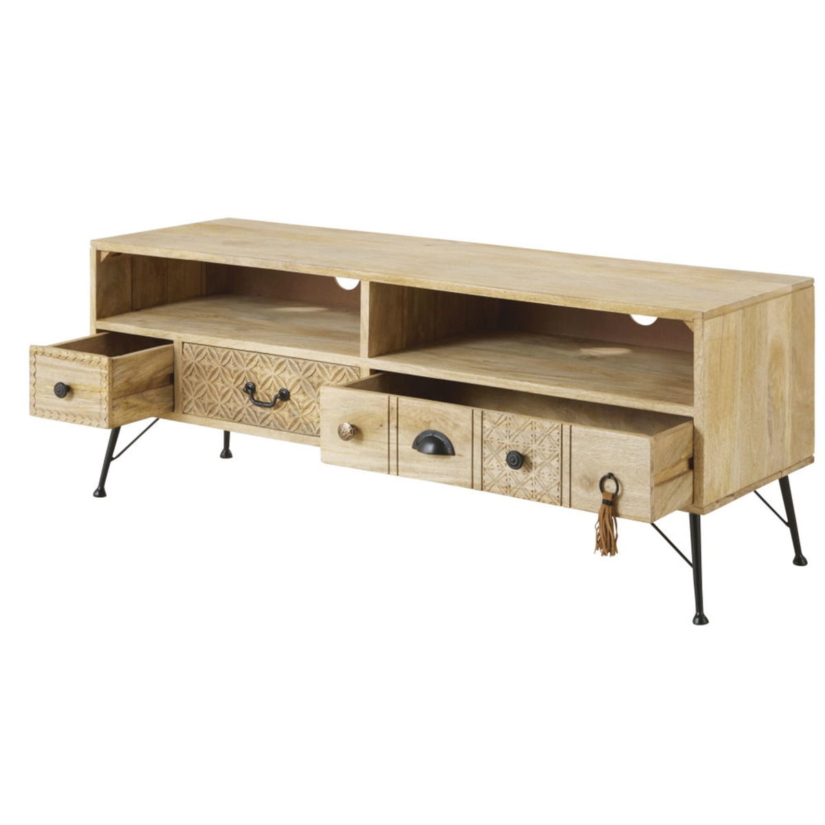 Solid Mango Wood 3-Drawer TV Unit Iroquois – image 3