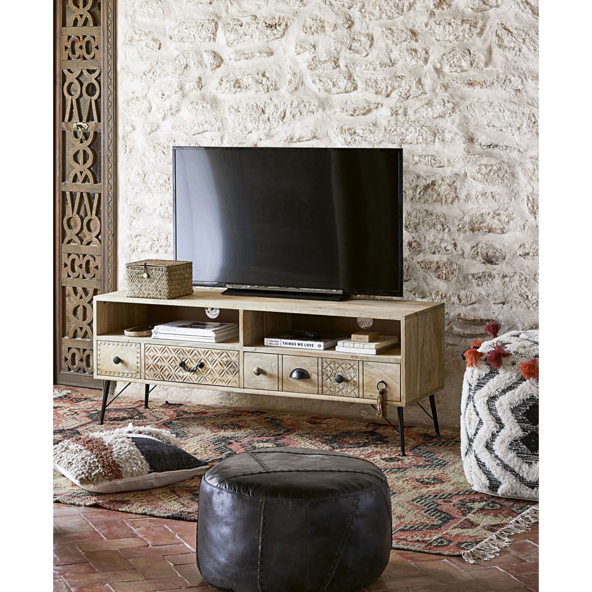 Solid Mango Wood 3-Drawer TV Unit Iroquois – image 7