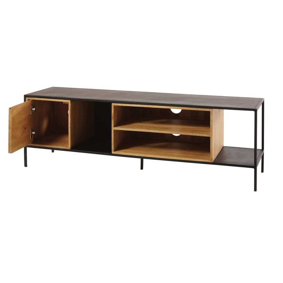 Solid Mango Wood and Black Metal 1-Door TV Cabinet Wayampi – image 3