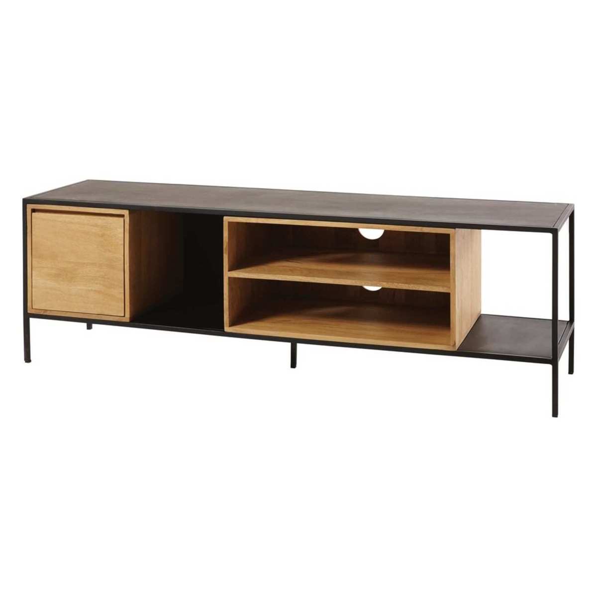 Solid Mango Wood and Black Metal 1-Door TV Cabinet Wayampi – image 2
