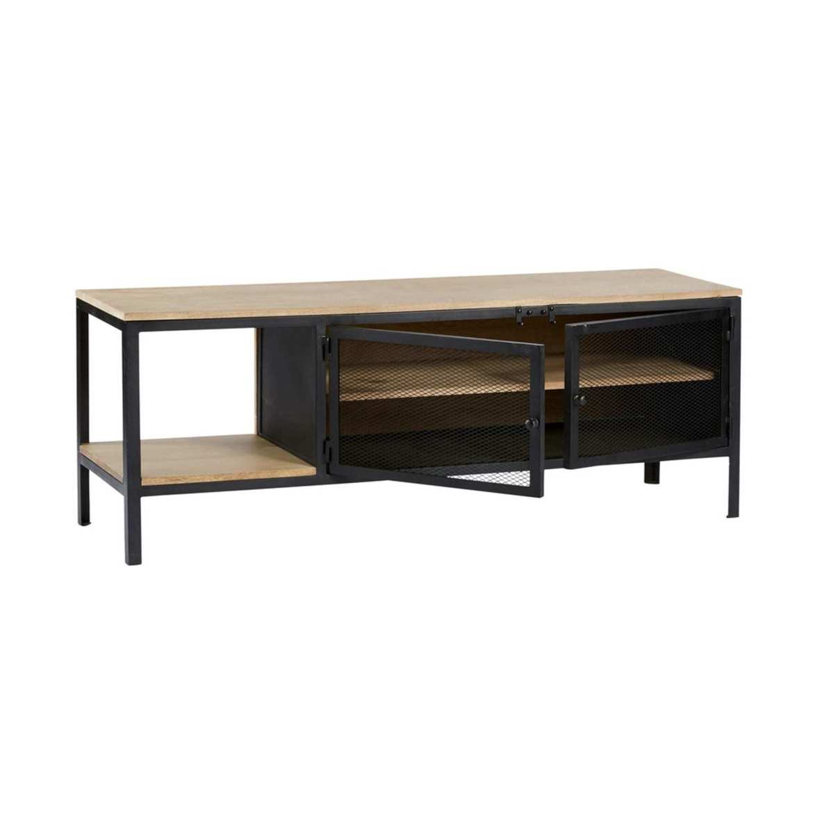 Solid Mango Wood and Black Metal Industrial TV Cabinet Century – image 3
