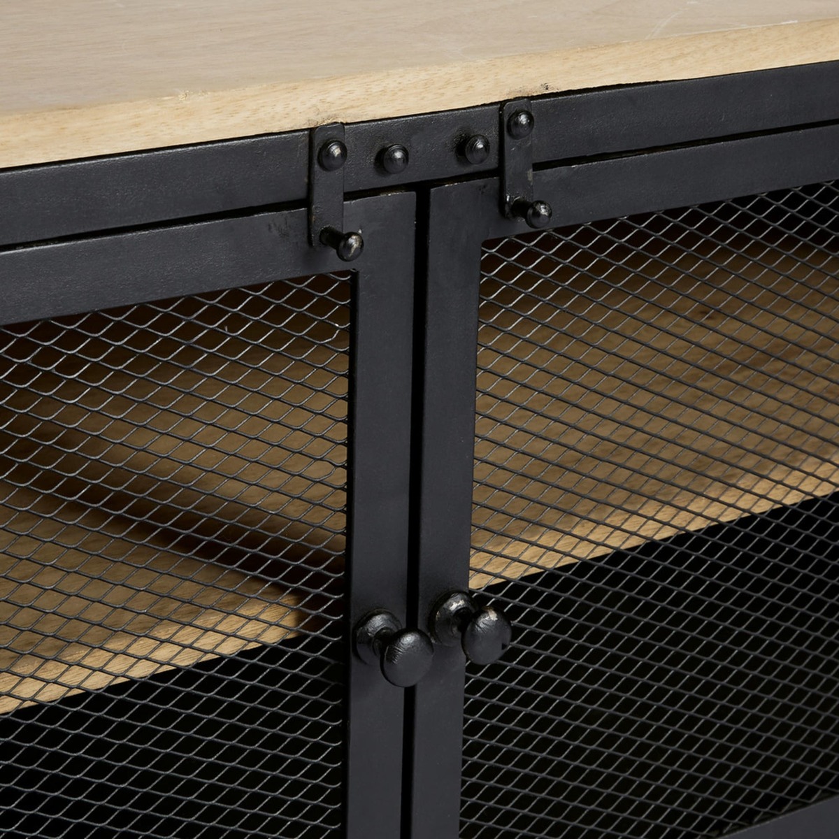 Solid Mango Wood and Black Metal Industrial TV Cabinet Century – image 4