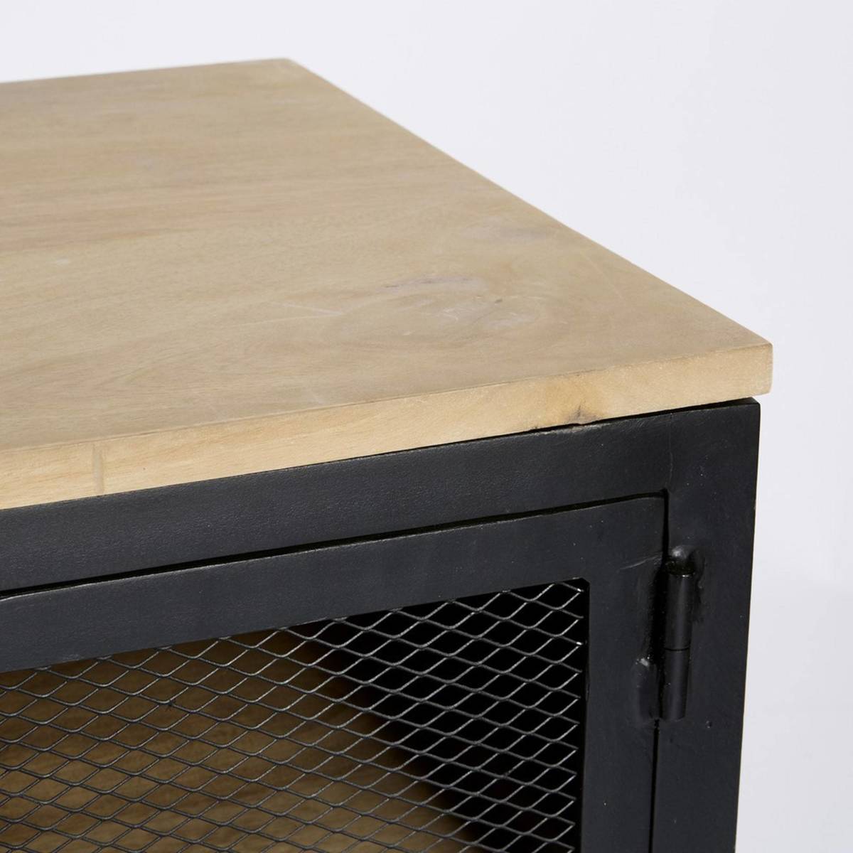 Solid Mango Wood and Black Metal Industrial TV Cabinet Century – image 5