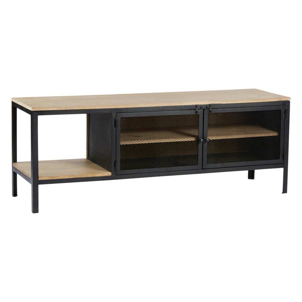 Solid Mango Wood and Black Metal Industrial TV Cabinet Century – image 2