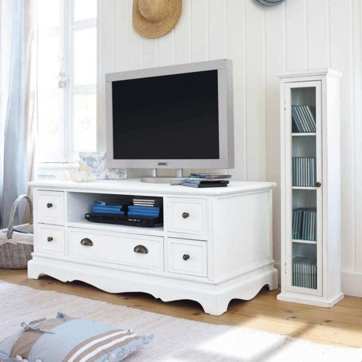 Paulownia wood TV unit in white Joséphine – image 3