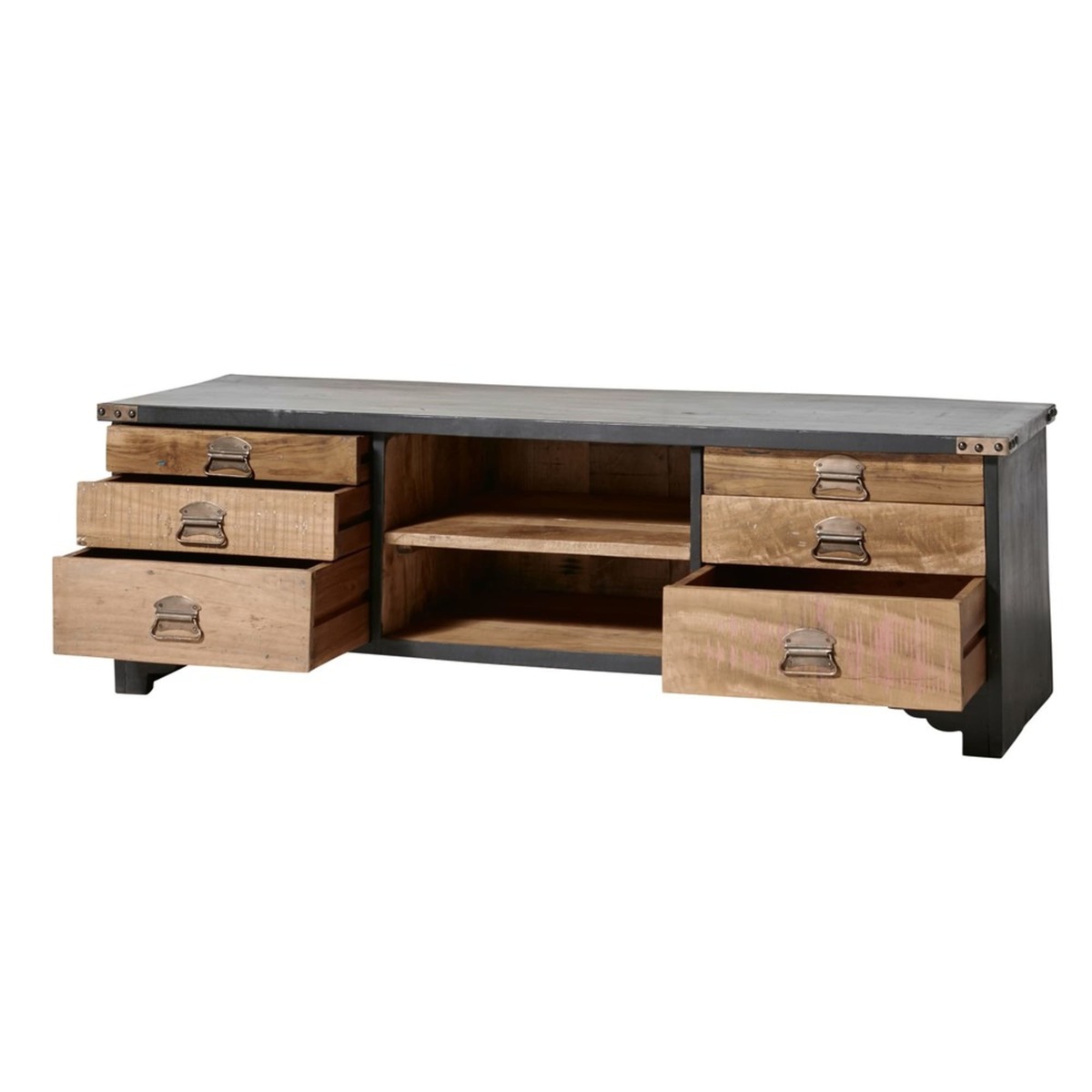 Recycled Wood and Black Mango Wood 6-Drawer TV Cabinet Cheyenne – image 3